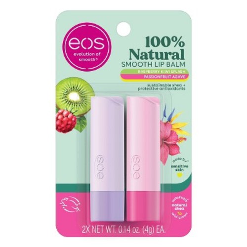 eos 100% Natural Lip Balm Sticks - Raspberry Kiwi Splash/Passionfruit Agave - 0.28oz/2pk