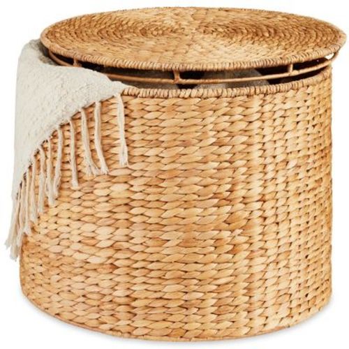 Best Choice Products Large Round Storage Ottoman W/ Lid, Handwoven Water Hyacinth Footstool - Natural