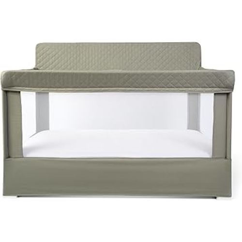 Baby Delight Lunaire Full Size Crib | Breathable Mesh Baby Crib | Tool-Free Assembly Baby Bed | 100% GOTS Certified Organic Cotton Fabric | Organic Sage