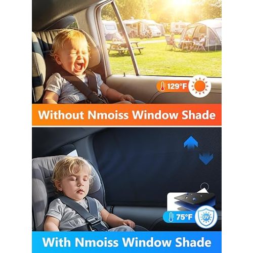 [2026 Upgraded] Car Window Shades for Baby[Ice Crystal Cooling Layer](2 Pack) UV-Blocker Cling Sun Shade 99% UV Protection Fit SUV/Sedan/Minivan | Roll Windows Down, Privacy Safe Medium