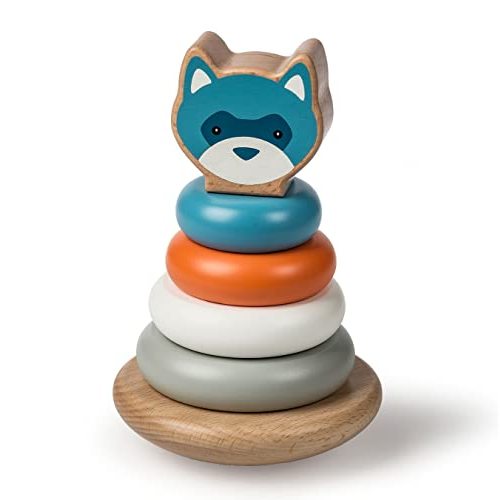 Mary Meyer Leika Wooden Toys Stacking Rings Montessori Toy for 24+ Months Old Toddler Preschool Gifts, 4.25 x 7-Inches, Raccoon & Fox