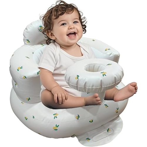 Inflatable Baby Seat for Babies 3-36 Months, Baby Chair with Fence & Built in Air Pump, Blow Up Floor Baby Seat with Back Support, Baby Chair Sit Me Up Olive-Tray