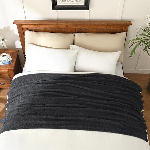 Knit Twin Size Bed Blanket 60x80 Inches Charcoal Grey