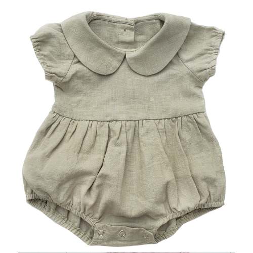 Peter Pan Collar Linen Bubble Romper + Bow | Allie – Olive and Cradle