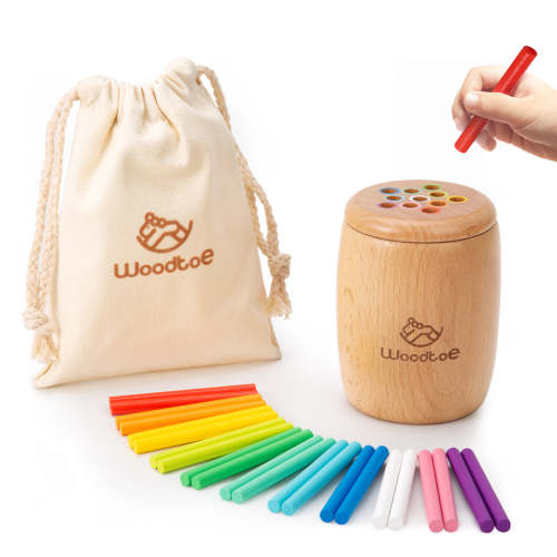 Woodtoe Montessori Color Sorting Toy, 11 Colors Montessori Sticks, Pre