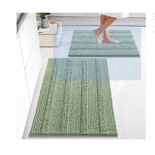 OLANLY Thick Bathroom Rugs Sets 2 Piece, Soft Absorbent Chenille Striped Bath Mats Area Rug Set, Machine Wash Dry, Bath Mats for Bathroom, Home Decor Accessories (30"x20"+24"x16", Sage Green)