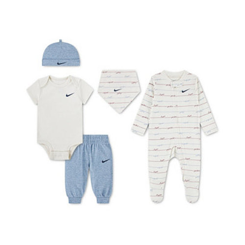 Baby Boys' Readyset Grow Logo Print Bodysuit, Footed Coverall, Pants, Bib and Beanie, 5-Piece Set