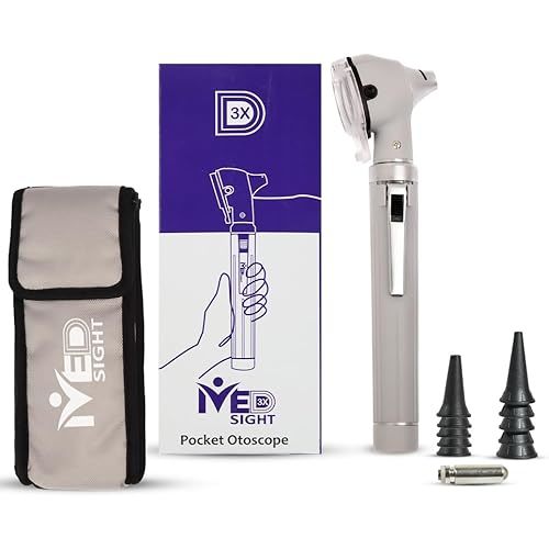 Otoscope with Light, Fibre Optic Ear Scope for Kids & Adults, 3X Zoom Magnifying Glass, LED Ear Infection Checker with 10 Disposable Specula, Nylon Case, 6 Colors -Medical Grade (Gray Color)