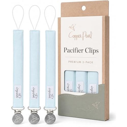 Copper Pearl 3-Pack Pacifier Holders: Premium Knit Binky Clips for Baby Girls and Boys - Stylish Stainless Steel Design for Secure No-Drop Attachment - Air