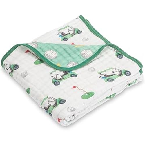 LollyBanks Muslin Baby Blanket 100% Organic Cotton, Muslin Quilt Lightweight, Toddler Blanket for Boys and Girls, 6 Layers Baby Blankets 47"x 47", Soft Nursery Receiving Blankets (Golf Print)