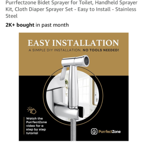 Purrfectzone Bidet Sprayer for Toilet, Handheld Sprayer Kit, Cloth Diaper Sprayer Set - Easy to Install - Stainless Steel