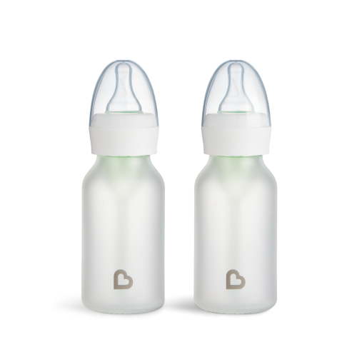 Munchkin Bond Silicone Coated Glass Baby Bottles - Anti-Colic Feeding System with Natural Feel Nipples, 4 Ounce, 2 Pack, White