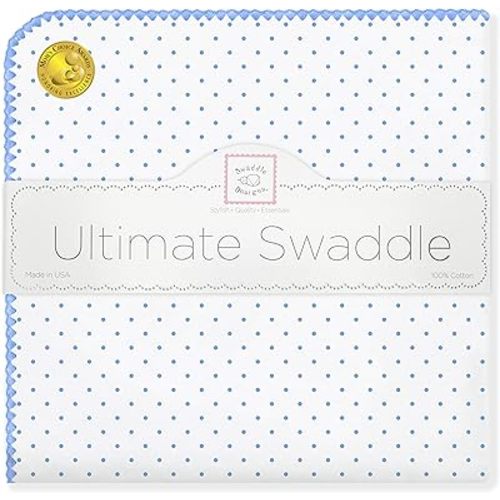 SwaddleDesigns Large Receiving Blanket, Ultimate Swaddle for Baby Boys, Softest US Cotton Flannel, Best Shower Gift, Made in USA, Blue Classic Polka Dots (Mom's Choice Award Winner)
