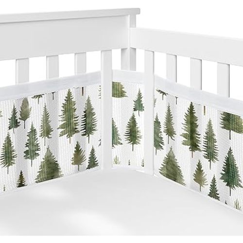 Sweet Jojo Designs + BreathableBaby 2-Piece Breathable Mesh Crib Liner Set (Sage Green Woodland) for Boys/Girls, Baby, Infants/Newborn Nursery (Forest Themed, Nature, Pine Tree, Abstract, Watercolor)