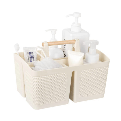Portable Shower Caddy Basket Plastic Cleaning Caddy Organizer Storage Tote with Handle for Bathroom, College, Dorm Room Essentials, Cream