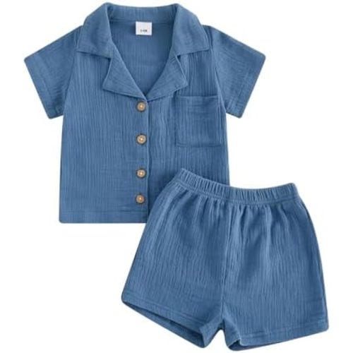 Baby Boys Clothes Set Toddler Infant Boys Button-down Shirt Tops + Cotton Gauze Shorts Summer Outfit 2PCS with Pockets