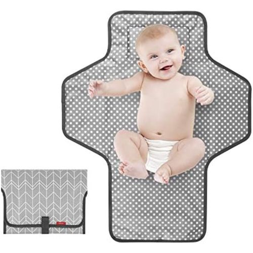 Portable Changing Pad for Baby, Waterproof Travel Changing Pads for Moms, Dads, with Built-in Pillow, Excellent Baby Shower, Registry Gifts