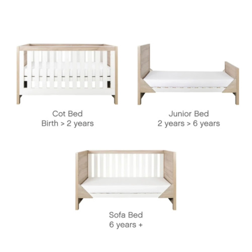 Tutti Bambini Modena 3 in 1 Cot bed in White Oak | iL Tutto