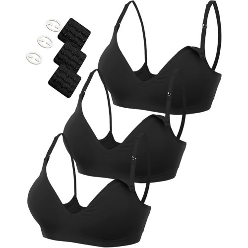 HOFISH Maternity Nursing Bras for Breastfeeding, 3 Pack Pregnancy Deep V Neck Wireless Bra with Extenders & Clips
