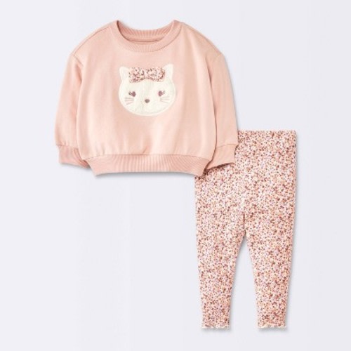 Baby Girls' 2pc Cat Applique Sweatshirt & Leggings Set - Cloud Island™ Pink Newborn