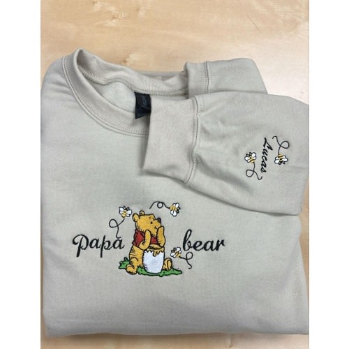 Embroidered Papa Sweatshirt, Personalized Embroidered Papa Bear Shirt With Kids Names Sleeve, Best Father gift, Custom embroidery disney tee