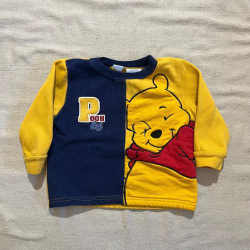 Vintage 90s 00s Y2K Kids Baby Toddler Disney Winnie The Pooh Crewneck Sweatshirt Top Yellow Blue Size 24 Months