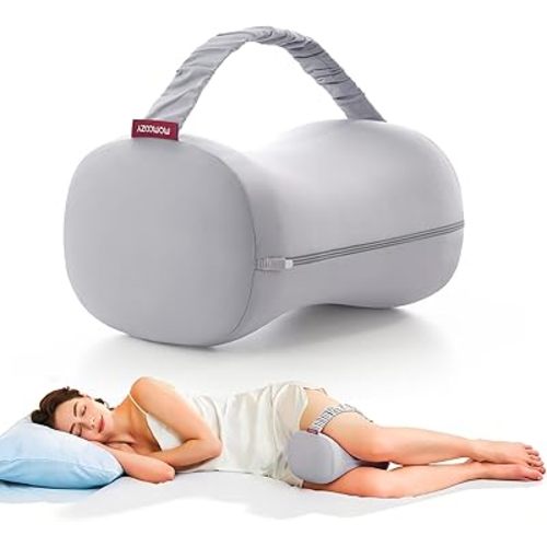 Momcozy Knee Pillow for Side Sleepers with Cooling Cover, Soft Memory Foam Spine Alignment Pregnancy Leg Pillow for Hips, Back, Sciatica Pain, Fixed Strap for Moving, Wider Contact Even Pressure