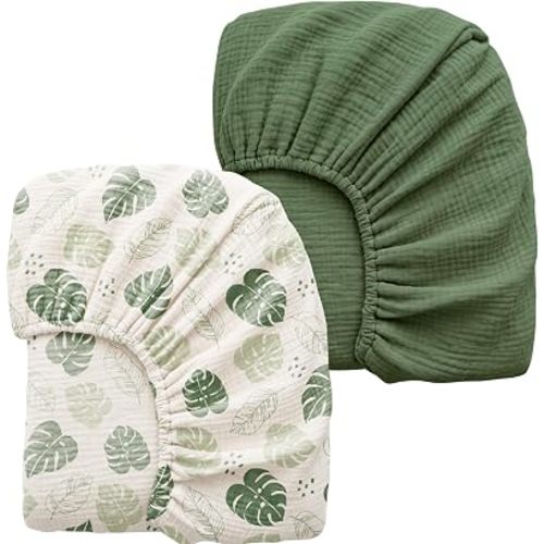 Konssy 2 Pack Muslin Crib Sheets for Baby Boys & Girls, 52" x 28"