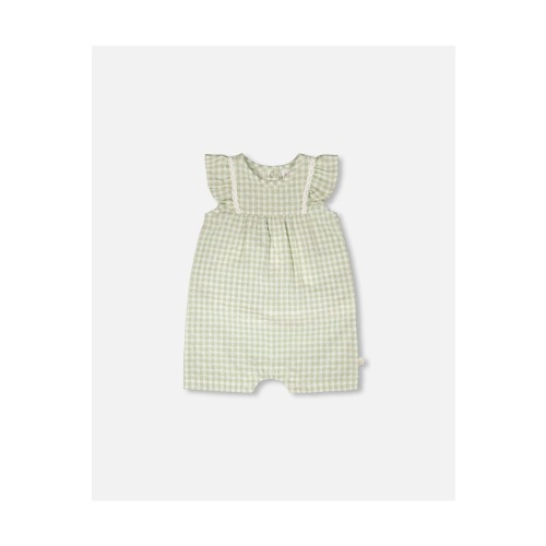 Sleeveless Flutter Ruffles Gingham Romper