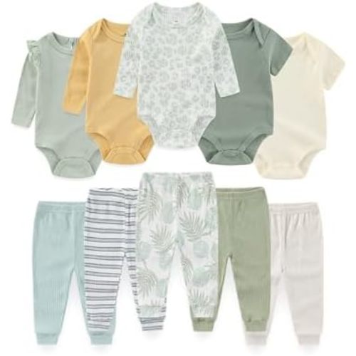 BIGBIGKISS Baby Bodysuit and Pant Set 10 Pack Cotton Baby Boy Girl Clothes Outfits