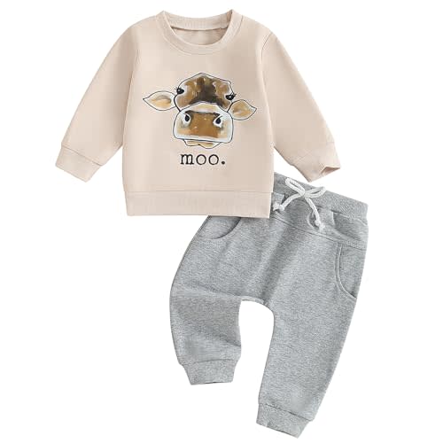 Pudcoco Toddler Baby Boys Girls Fall Clothes Farm Animal Outfit Horse Cow Chicken Sweatshirt and Jogger Pants Set
