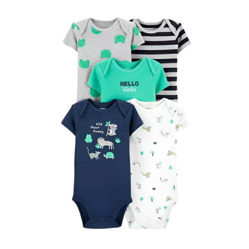 Summer New Baby Short Sleeve Bodysuits Layette 5PCS Sets Cartoon Printed Onesie Breathable Dailywear 9-12 month