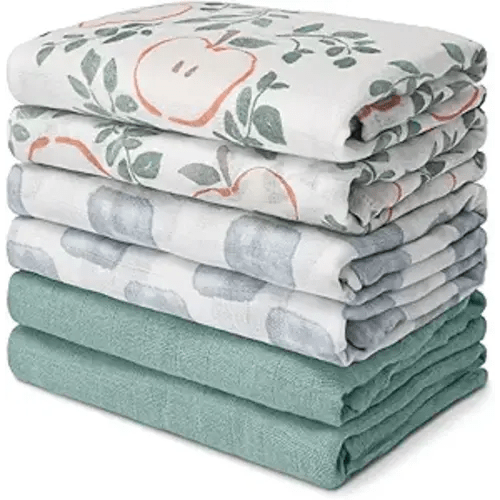 GLLQUEN BABY Receiving Blanket Boy Cotton Muslin Swaddle Blankets Girl Newborn Squares Breathable & Soft Thin Baby Blankets Cloths Double Absorbent Infant Swaddling Wrap - 6 Pack (Apple)