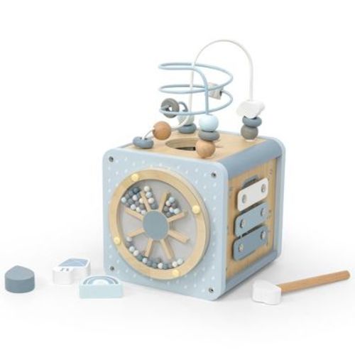 Label Label: 5-in-1 Wooden Activity Cube - Shape Sorter, Baby & Toddlers Ages 1+