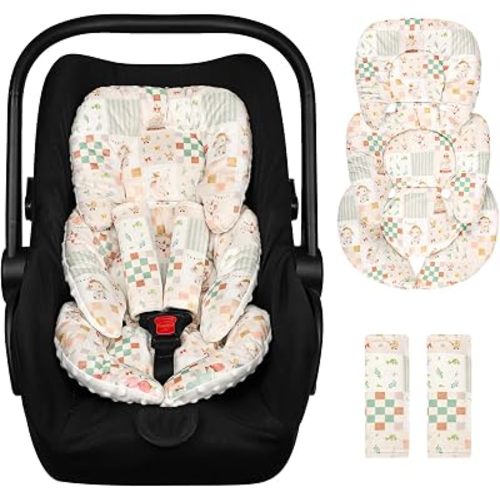 Infant Car Seat Insert with 2 Strap Pads, Super Soft Carseat Head and Body Support for Baby Boys and Girls, Reversible Newborn Car Seat Insert Cushion for Strollers, Bouncers, Swing, Elephant