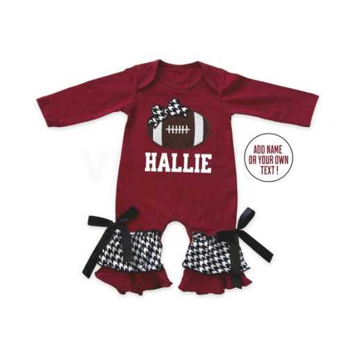 Baby Girl Football Romper With Custom Text - Etsy