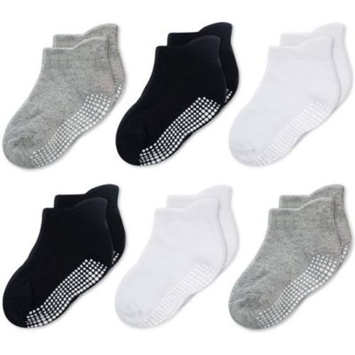 Cozyway Non-Slip Ankle Style Socks with Grippers, 6 Pack for Baby Boys and Girls, Black White and Gray, 6-12 Months
