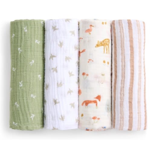 aden + anais sage woodland essentials cotton muslin swaddles 4 pack