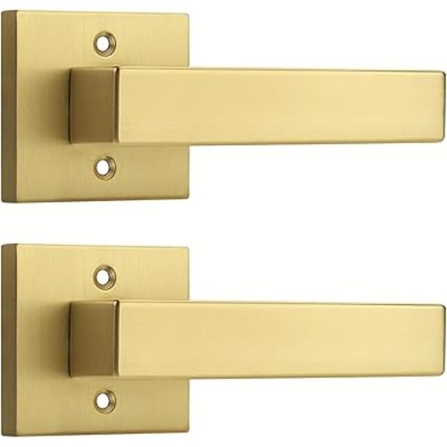 Probrico 2 Pack Gold Dummy Door Handles,Modern Closet Door Knobs,Heavy Duty Interior Non-Turning Handle Reversible for Right & Left Handed Side