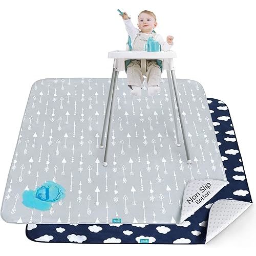 Splat Mat 2 Pack for Under High Chair & Arts & Crafts & Eating Mess, Waterproof Baby Playtime Anti-Slip Mat for Floor or Table, Reusable & Portable Splash Mat 42” ×46”