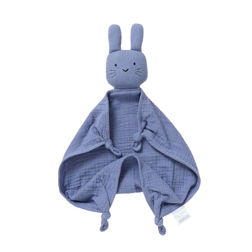 okdiy Organic Cotton Bunny Loveys for Babies,Newborn Baby Lovey Security Blanket,Lovies for Babies New Born Baby Unique Neutral Gifts Boys and Girls (Bunny-Blue)