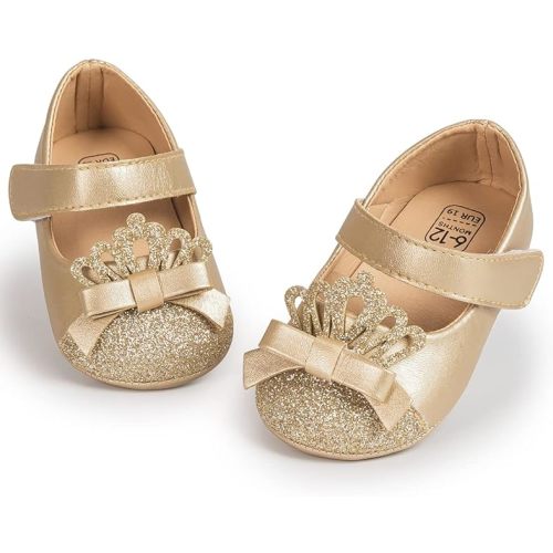 Meckior Infant Baby Girls Soft Sole Bowknot Princess Wedding Dress Mary Jane Flats Shoes Easter Light Baby Sneaker Shoes