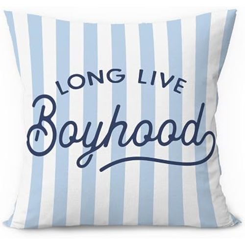 Boys Room Decor Pillow Covers 18x18, Long Live Boyhood Blue Striped Decorative Throw Pillow Covers Pillowcases for Kids Boy Nursery Room Bedroom Playroom Decor
