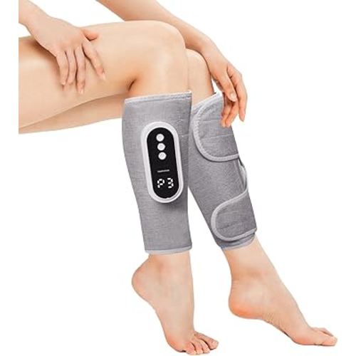 Air Compression Leg Massager, Cordless Leg Compression Massager for Circulation with 3 Modes and Heat, Easy to use, Muscle Relaxation(Pair) (Grey)