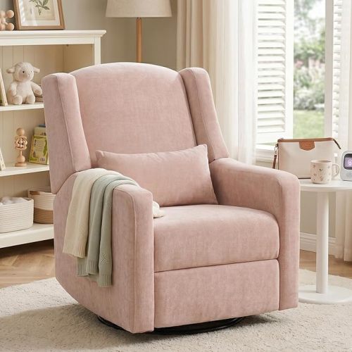 Power Nursery Rocking Chair, 270° Swivel Rocker Recliner with Pillow