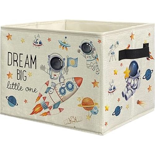 Space Storage Bins Box with Handles, Dream Big Little One Spaceman Rocket Collapsible Laundry Basket Hamper Clothes Books Organizer for Room Playroom