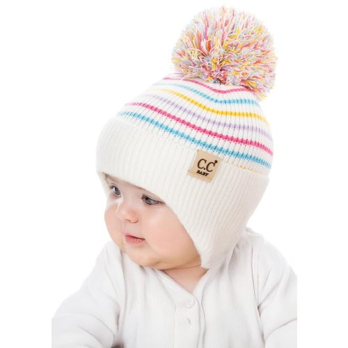 Funky Junque Exclusives Baby Infant Beanie Knit Warm Winter Pom Pom Skull Cap Hat