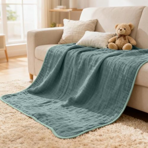 ZPECC Muslin Baby Blanket Thicker, 30x40 Organic Cotton Newborn Receiving Quilt Hypoallergenic for Baby Essentials Swaddle Crib Stroller, Dark Green