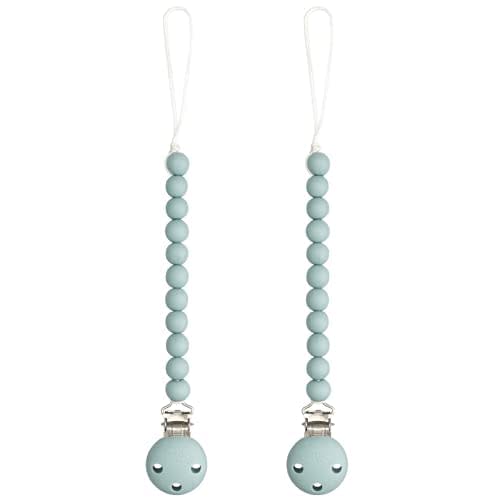 Comfy Cubs Pacifier Clips 2 Pack - 100% Food Grade Silicone Baby Pacifier Clips, BPA & PVC Free - CPSIA Certified, Lightweight and Flexible Baby Gifts - Beige & Light Beige