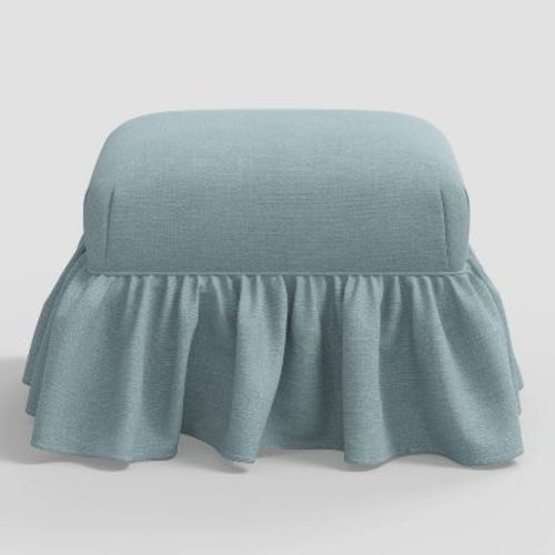 Laura Ruffled Skirt Ottoman in Classic Linen Seaglass - Threshold™ designed with Studio McGee